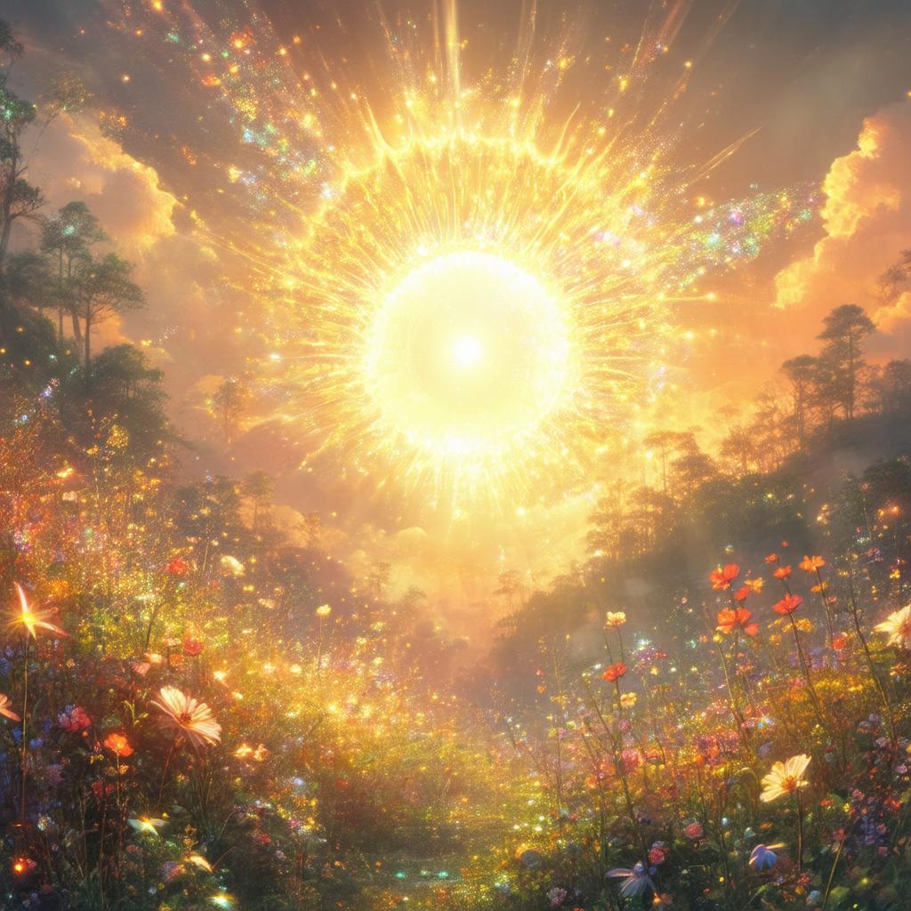 Radiant Magical Sun Over Dreamlike Flora