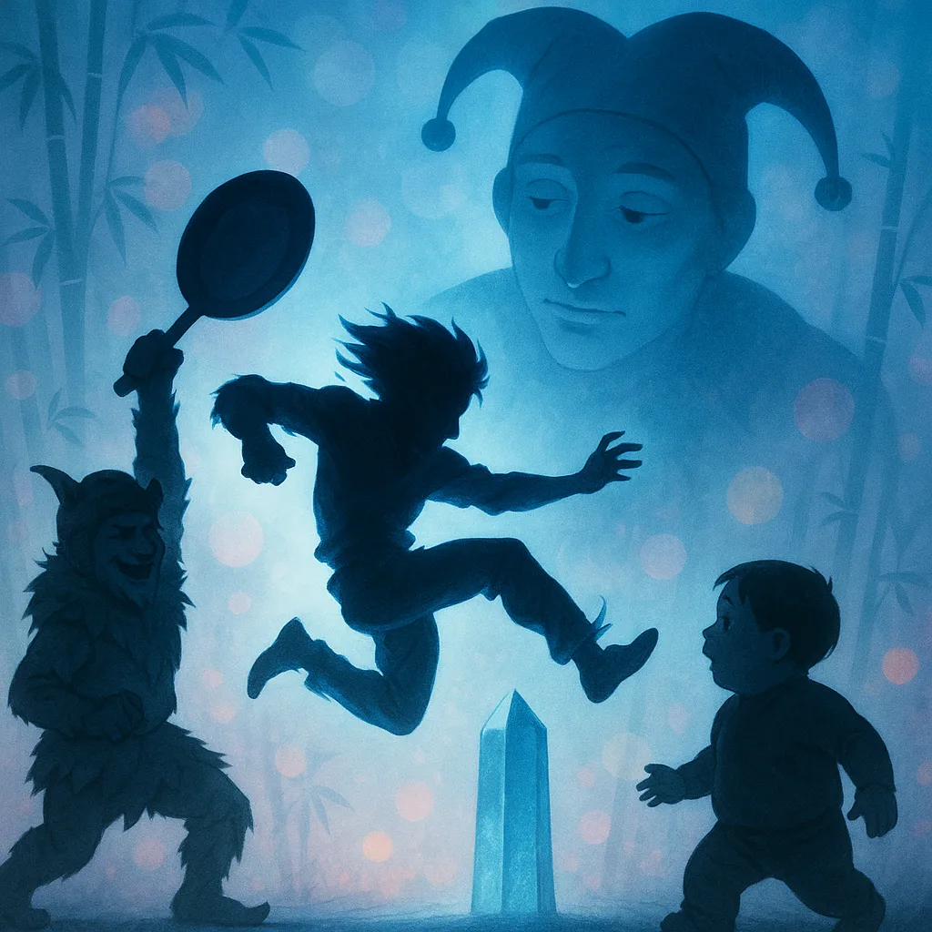 Strong Cool Backlighting Silhouettes a Dynamic Figure's Mid-air Leap
