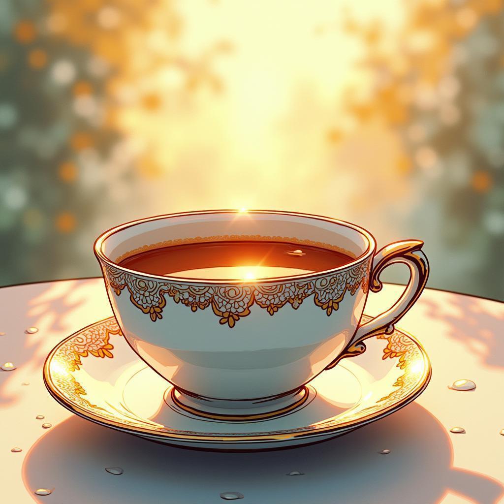 Delicate Manga Teacup in Golden Serenity