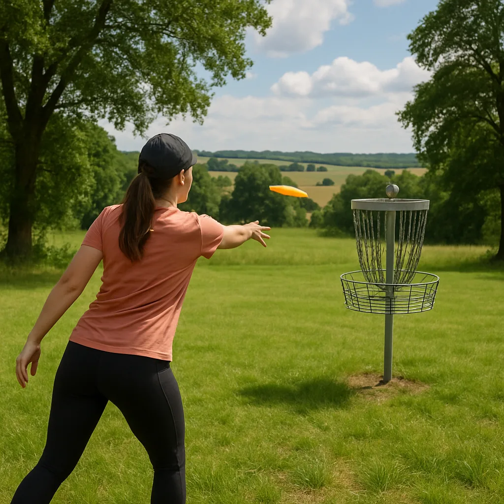 Woman Playing Disc Golf in a Grassy Field