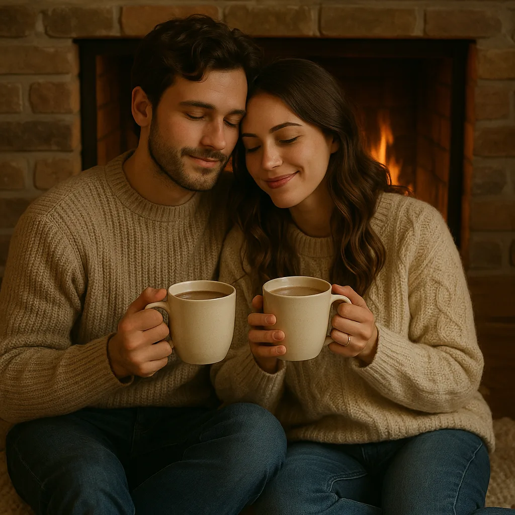 Two People Are Cozily Sitting Close on a Plush Rug