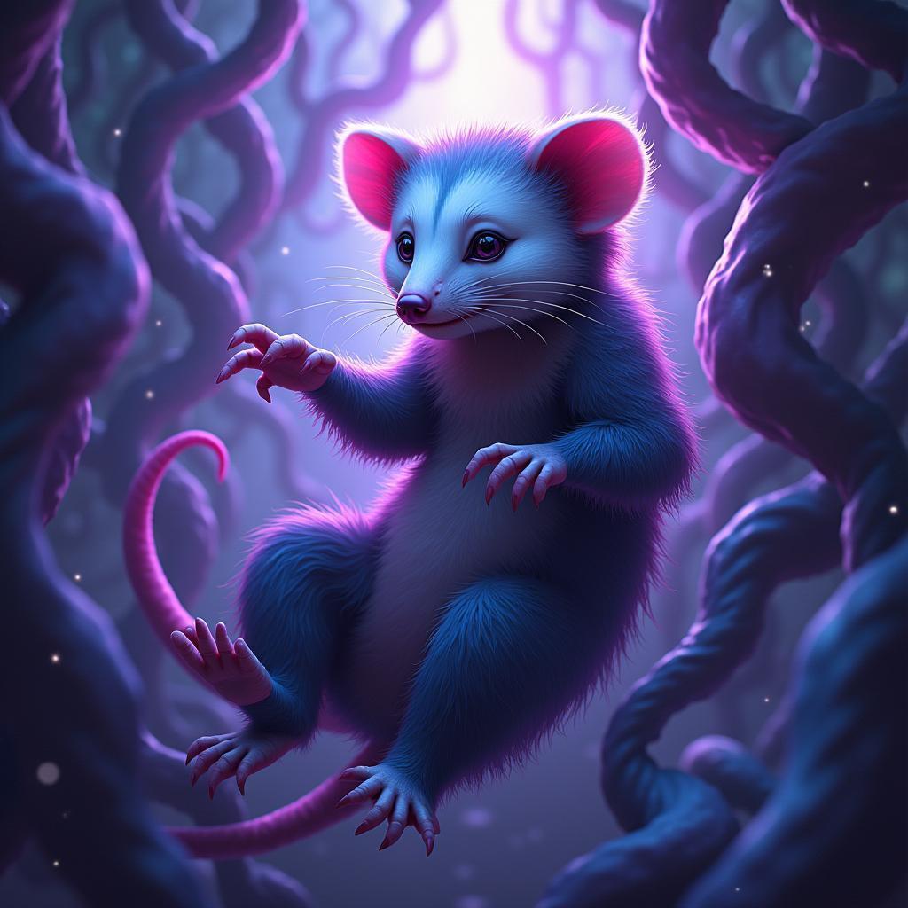 Surreal Cyberpunk Opossum in Purple Light