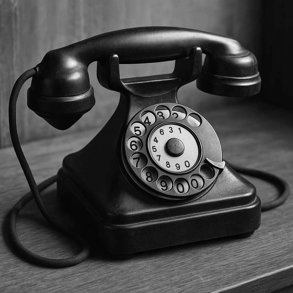 Monochrome Photograph Featuring a Classic Rotary Dial Phone