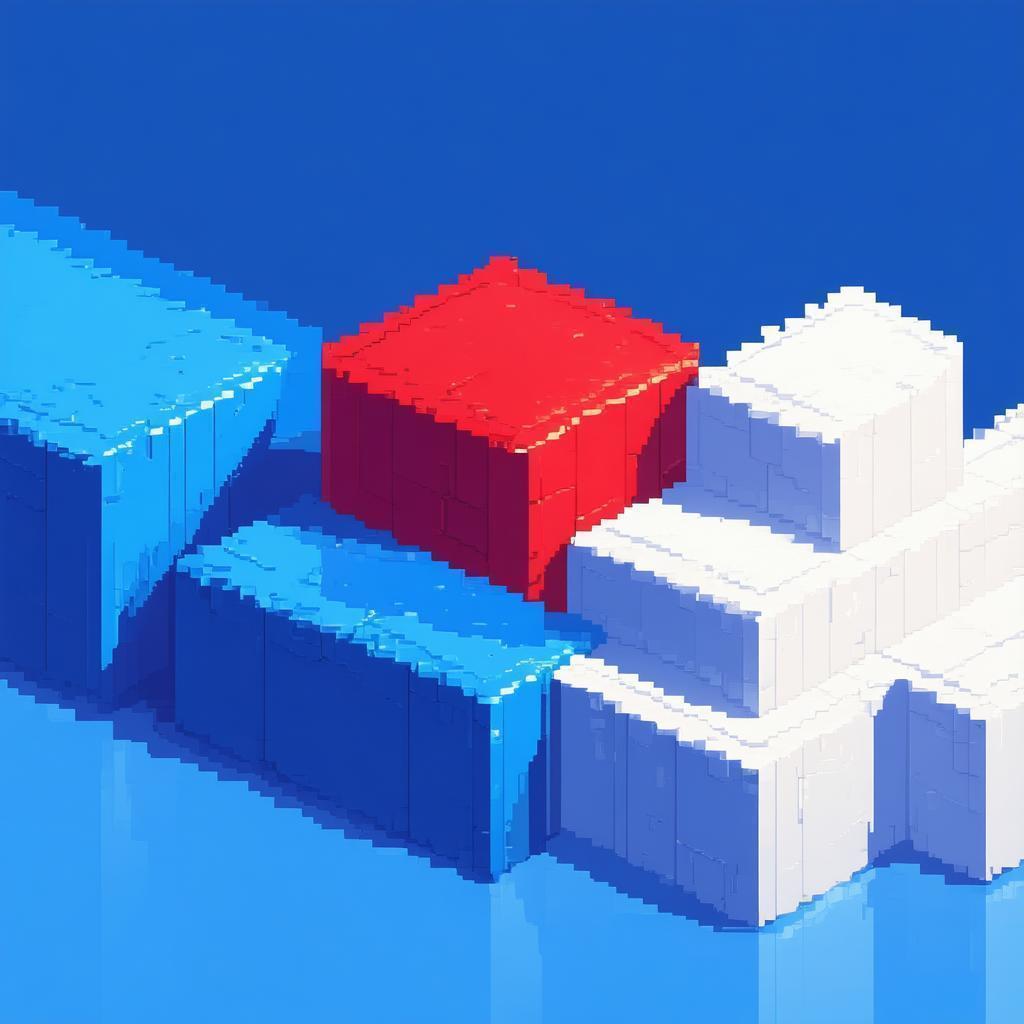 Three Pixel Blocks in Blue Red White