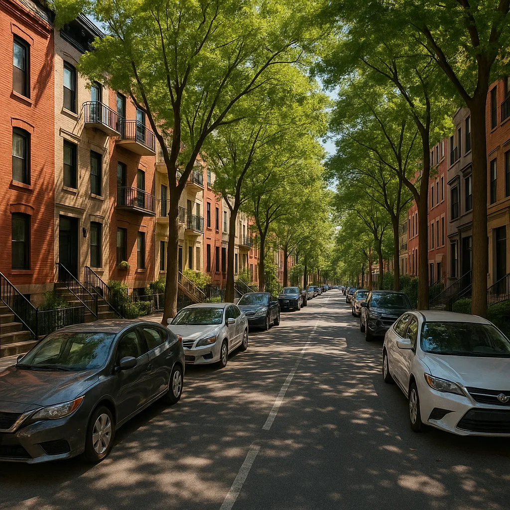 Residential Urban Street Scene with Parked Cars