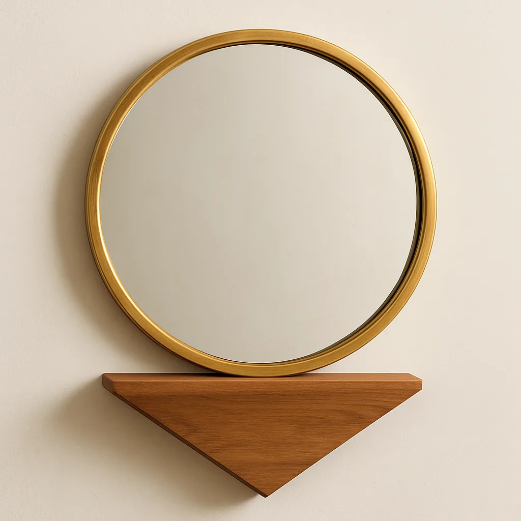 Circular Mirror Encased in a Gold-colored Frame