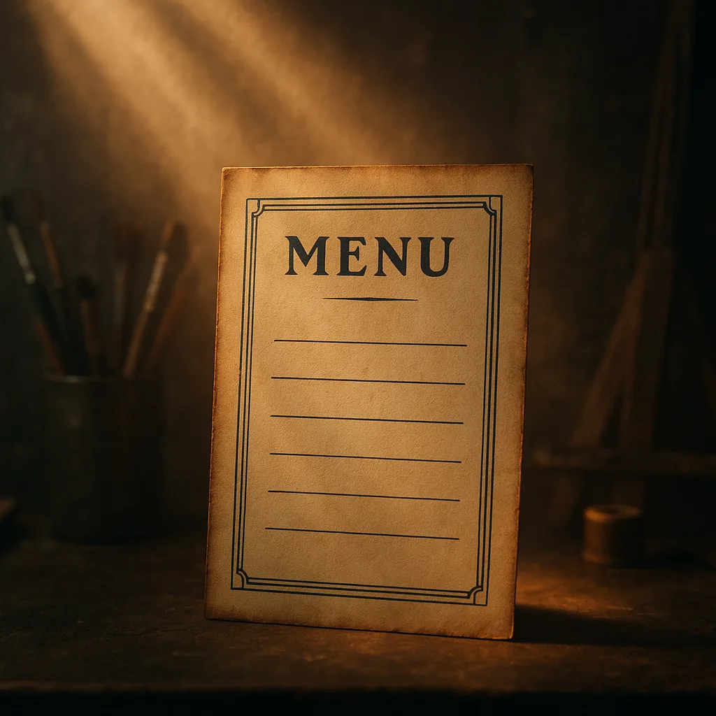Vintage Menu of Sparse Blue Lines on a Dark Background