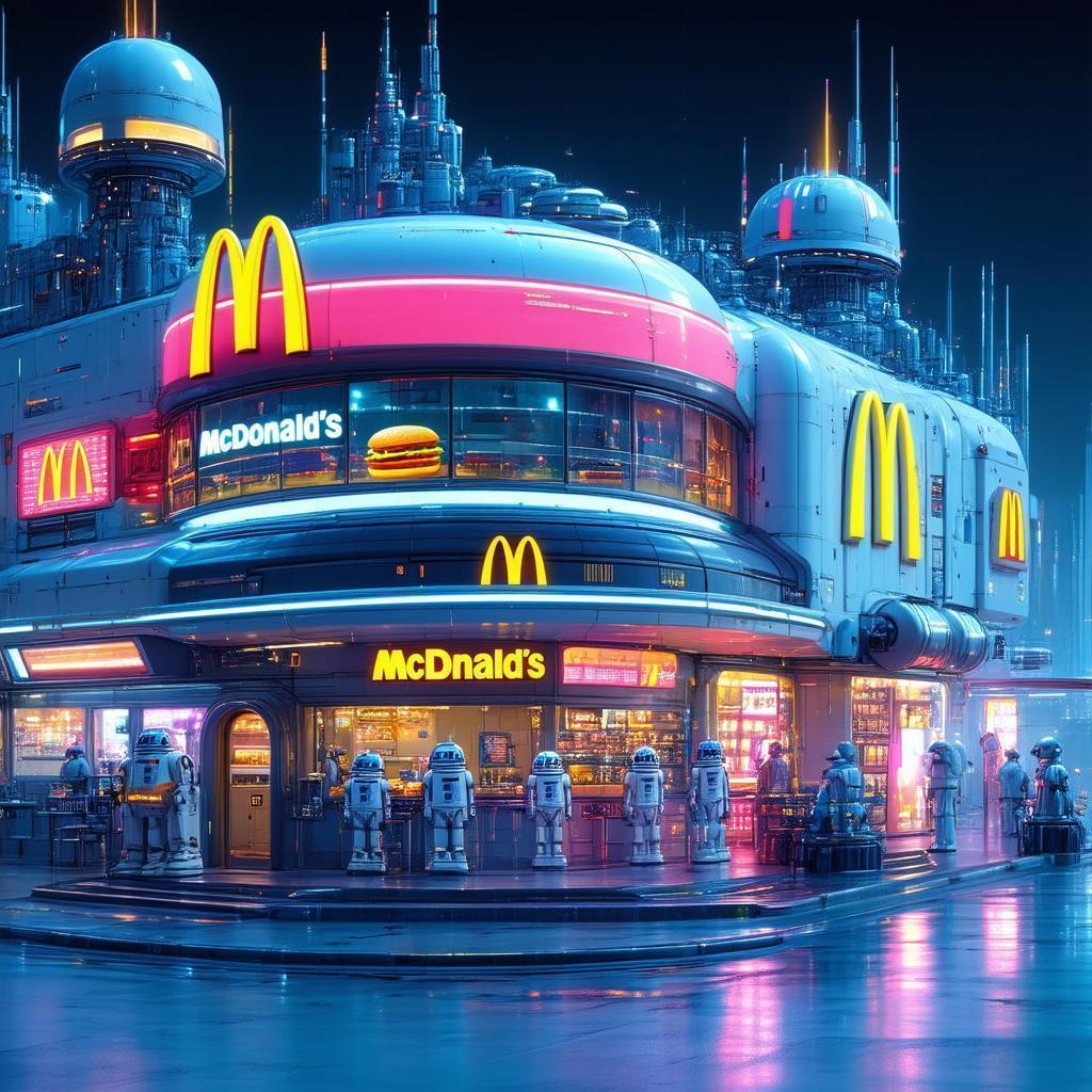 Cyberpunk McDonalds With Droids and Neon