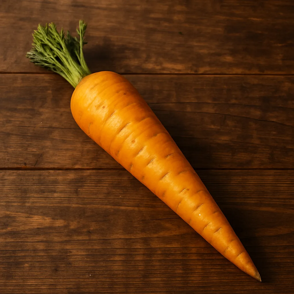 Carrot in a Golden-orange Hue Resting on a Wooden Surface