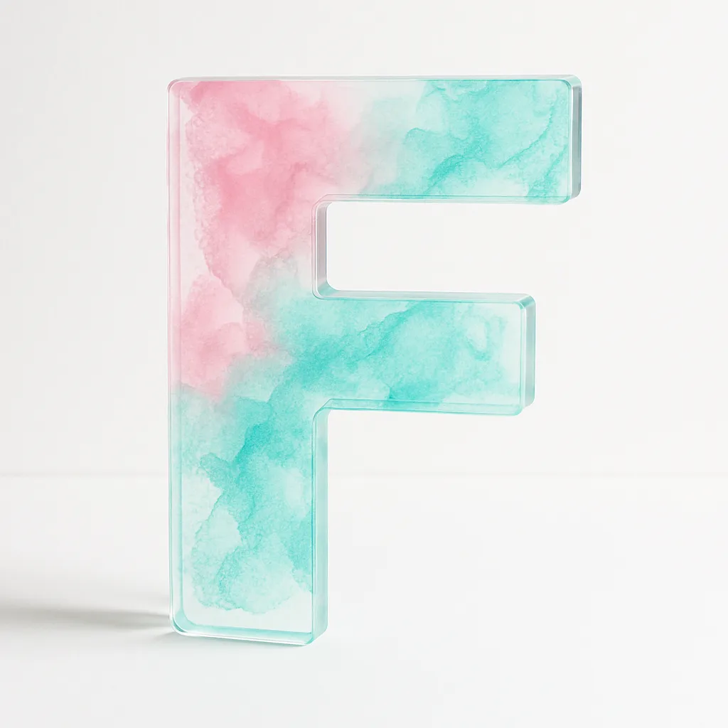 Acrylic Shaped into the Letter 'F' Features an Artistic Fusion