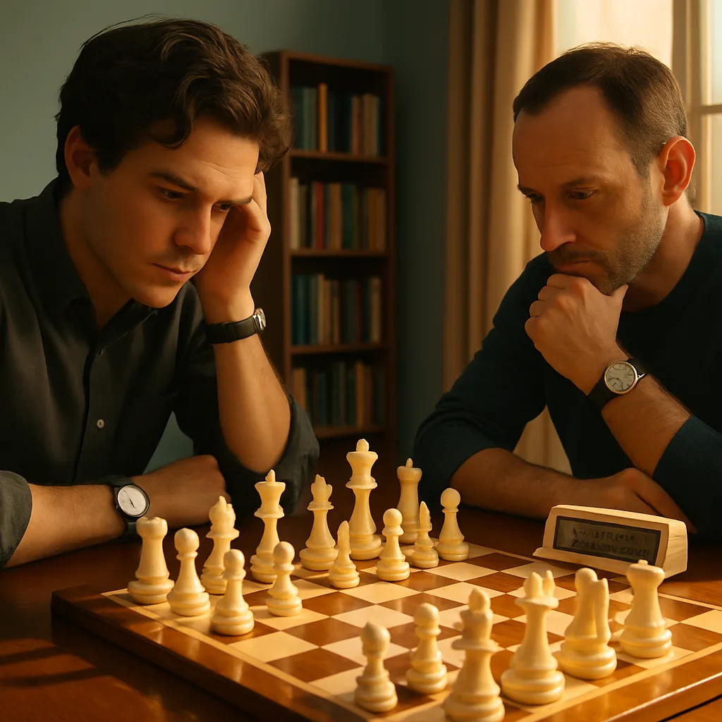 Two People Are Deeply Engrossed in a Competitive Chess Match
