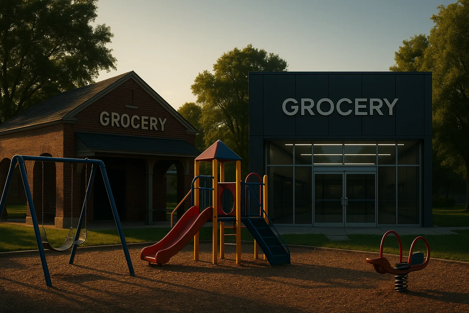 Within a Community Playground in a Park on a Sunny