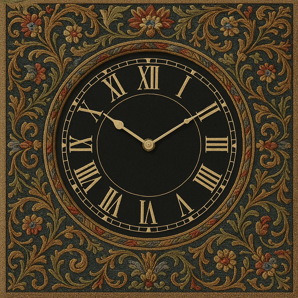 Clock with a Black Dial Featuring Roman Numerals