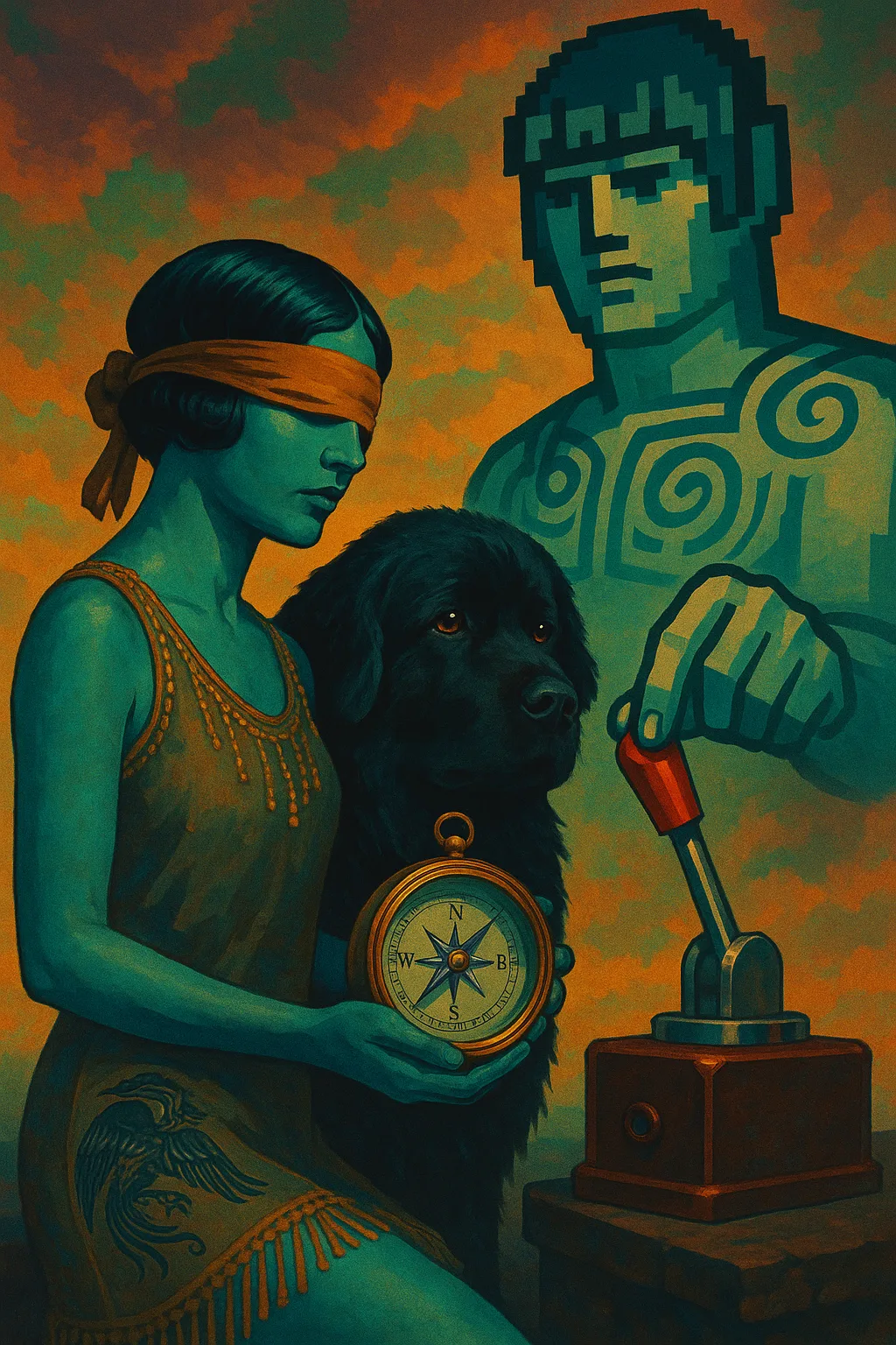 Blue-green Skinned Historical Figure of Indigenous Descent