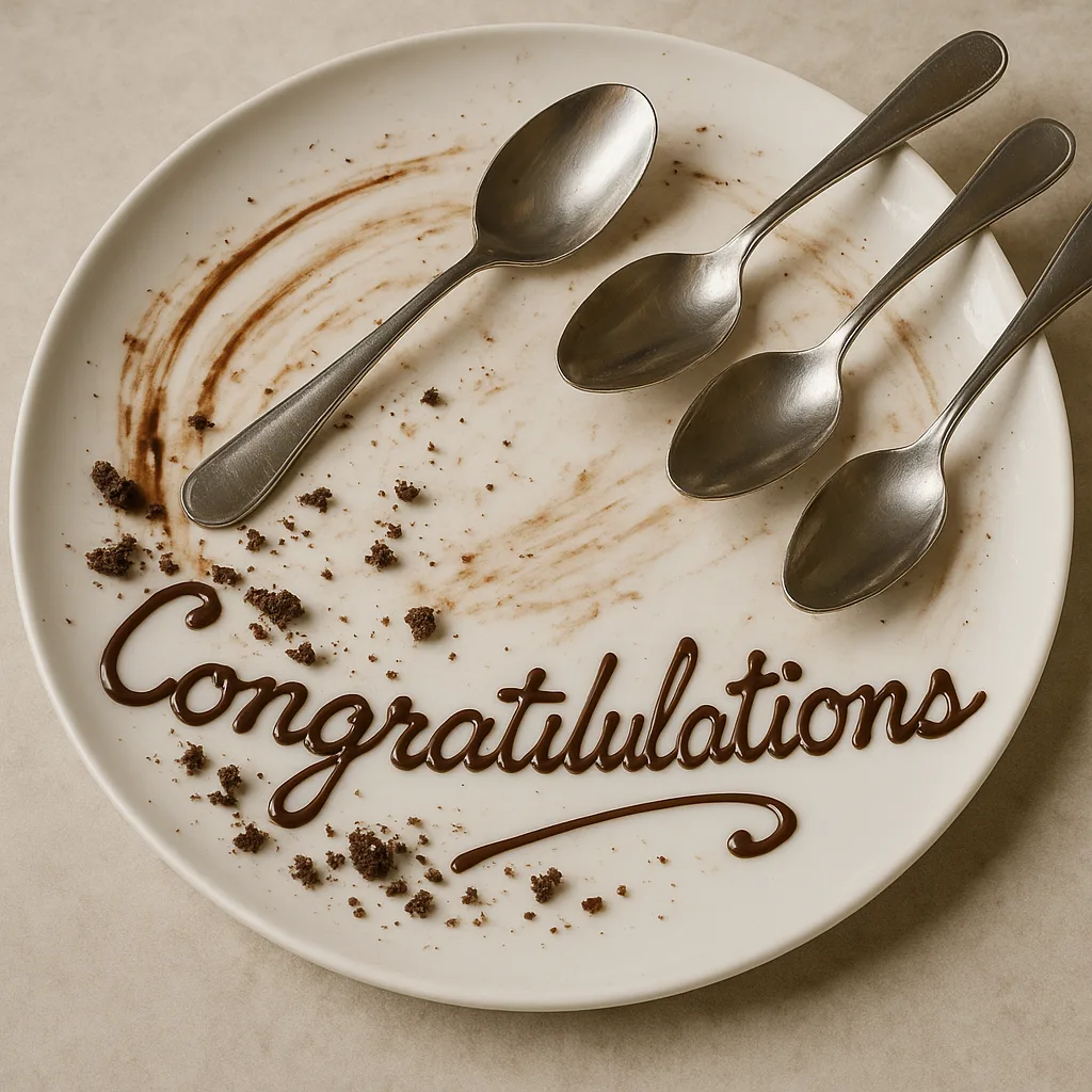 Mostly Empty Dessert Plate with Chocolate Crumbs