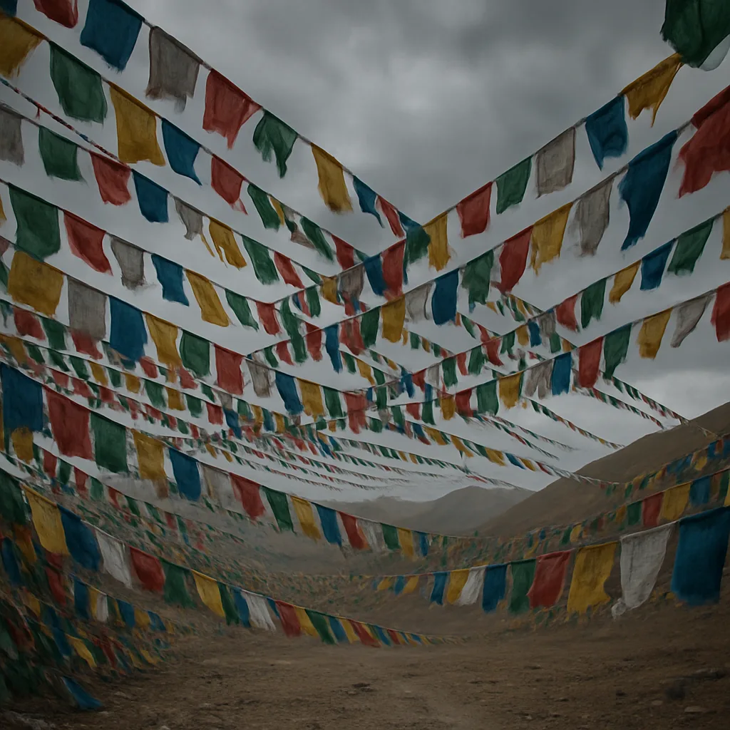 Countless Prayer Flags Flutter in the Wind