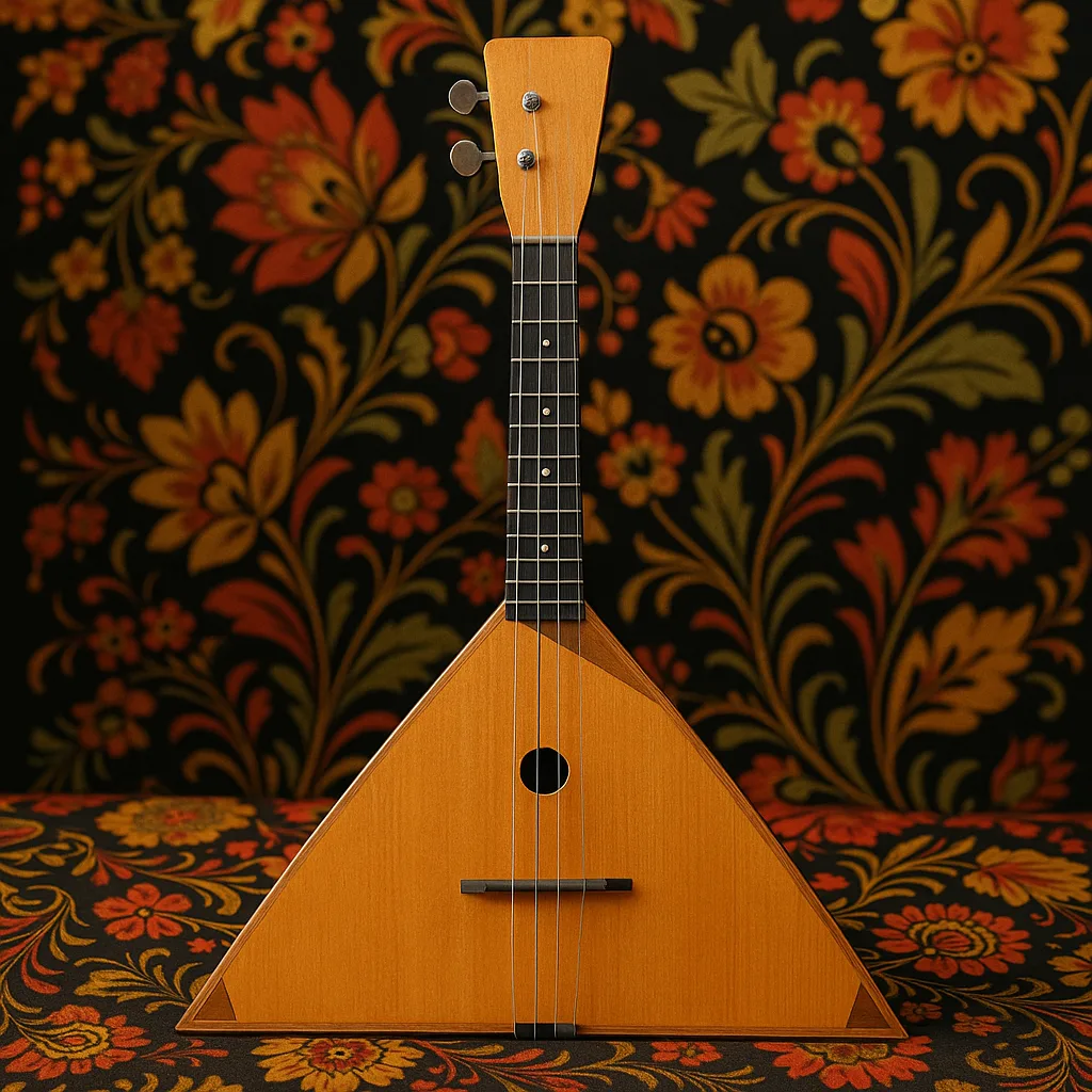 Three-sided Stringed Wooden Instrument Commonly Showcased in Traditional Russian Folk