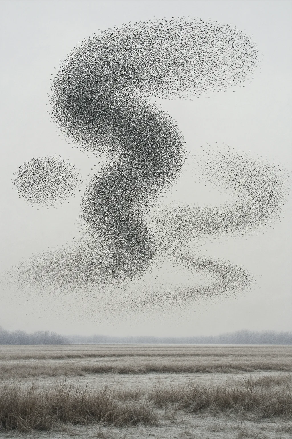 Immense Flock of Countless Starlings Creates Dynamic