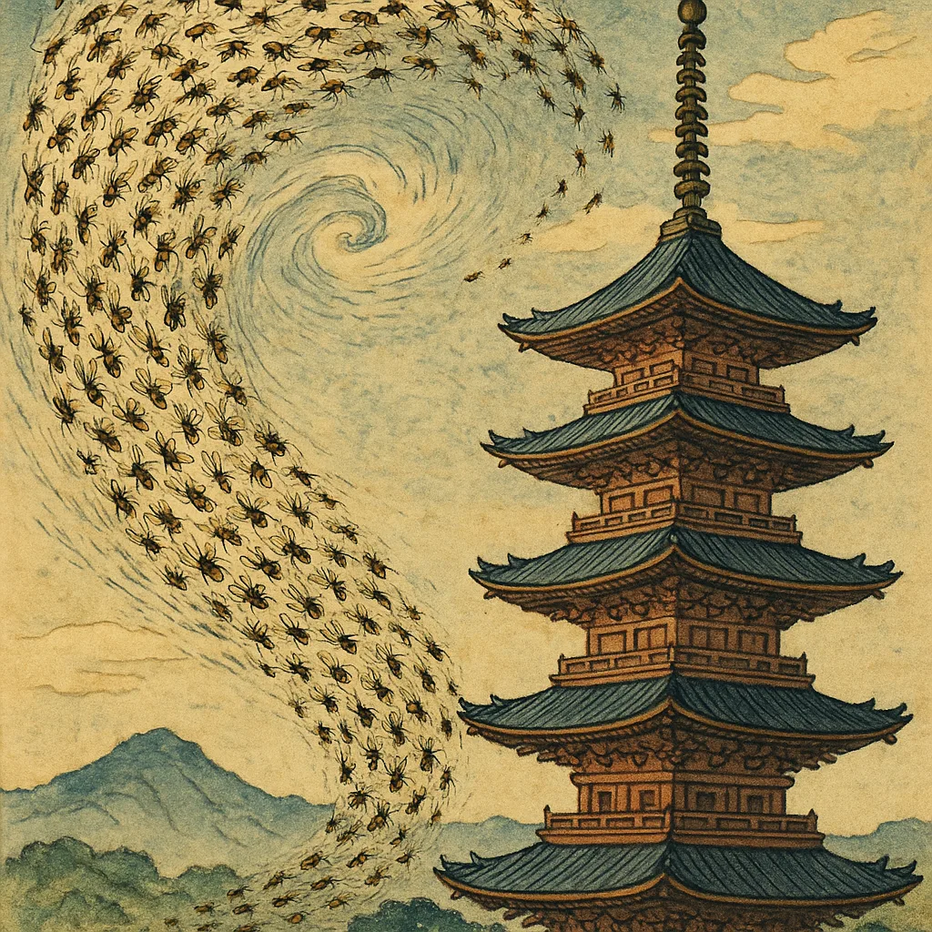 Swarm of Bees Spiraling Through the Air