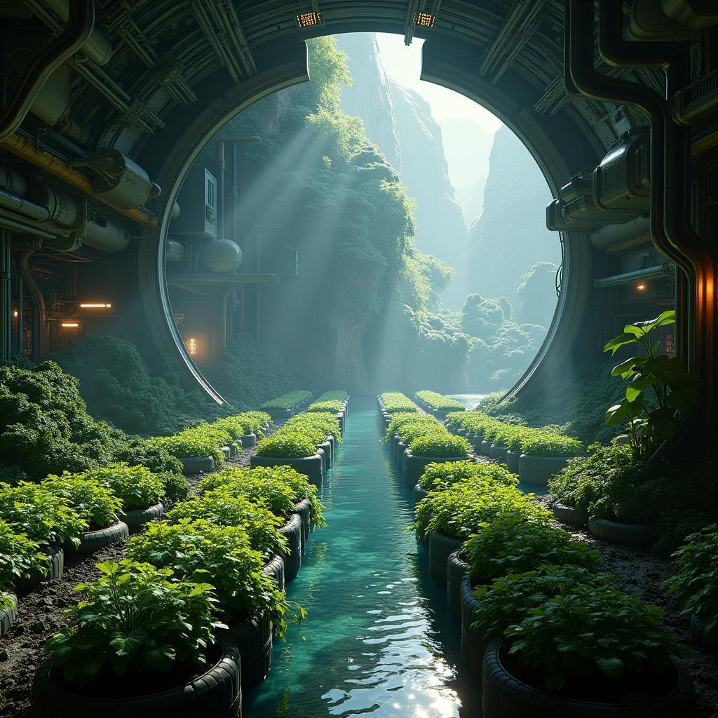 Lush Hydroponics Bay Aboard a Colossal Starship