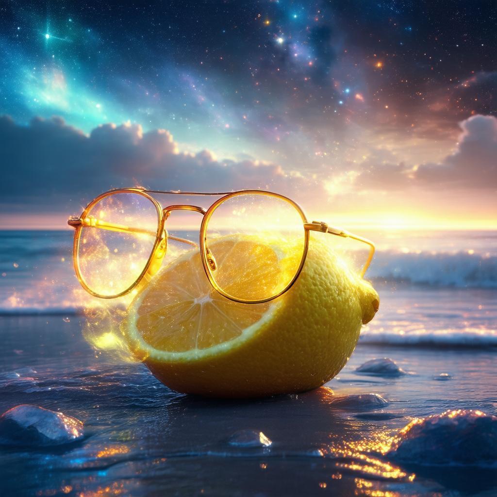 Bespectacled 3D Lemon on a Cosmic Beach