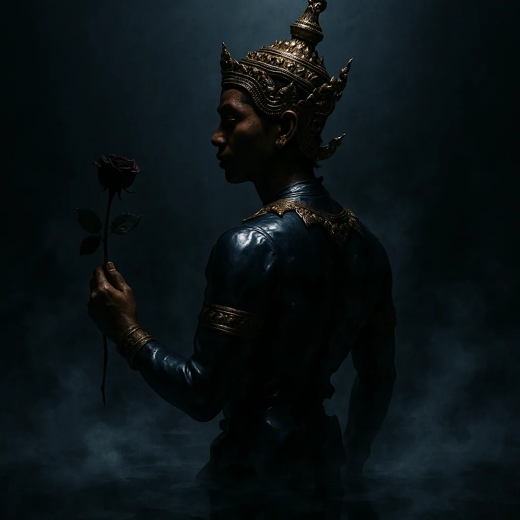 Mythological Southeast Asian Figure in Glossy Satin Offers a Curious
