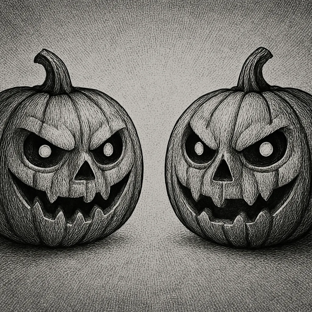 Two Varied Jack-o'-lanterns in Profile with Frontal Eyes