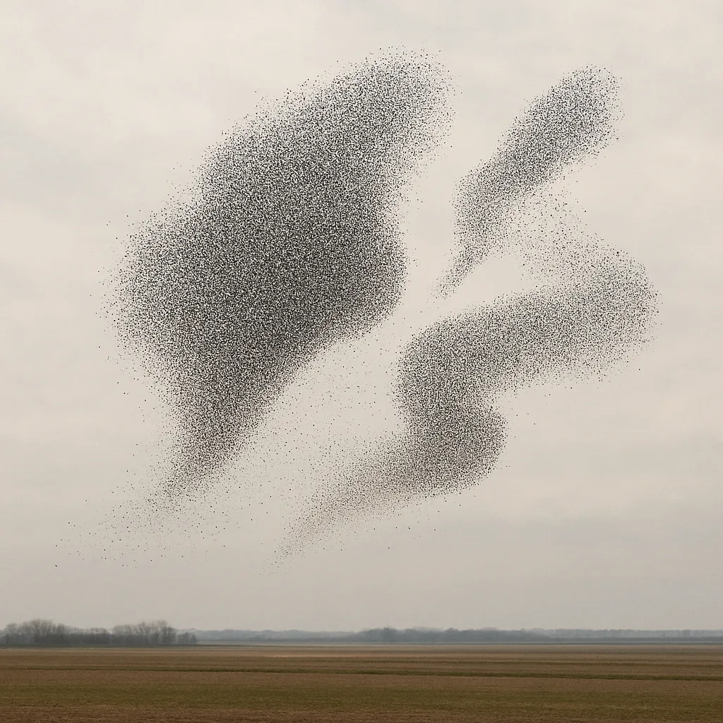 Vast Flock of Thousands of Starlings Creates Dynamic