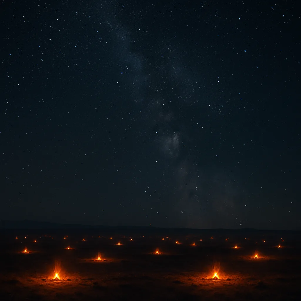 Myriad Distant Campfires Glow Like Scattered Embers Across a Vast