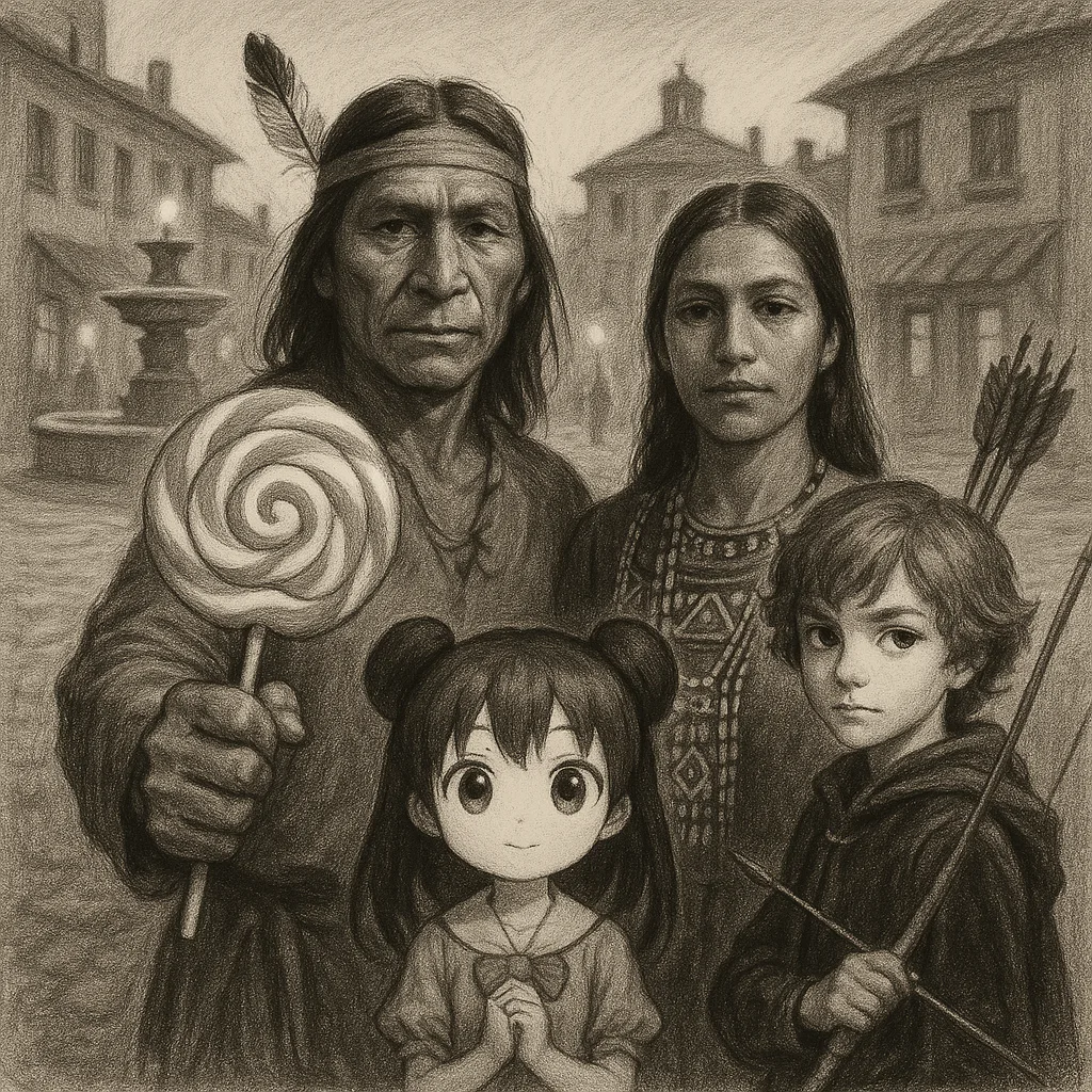 Charcoal-sketched Native American