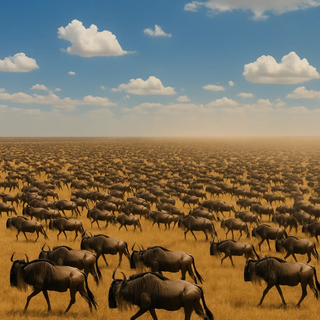Vast Herd of Countless Wildebeest Stretches