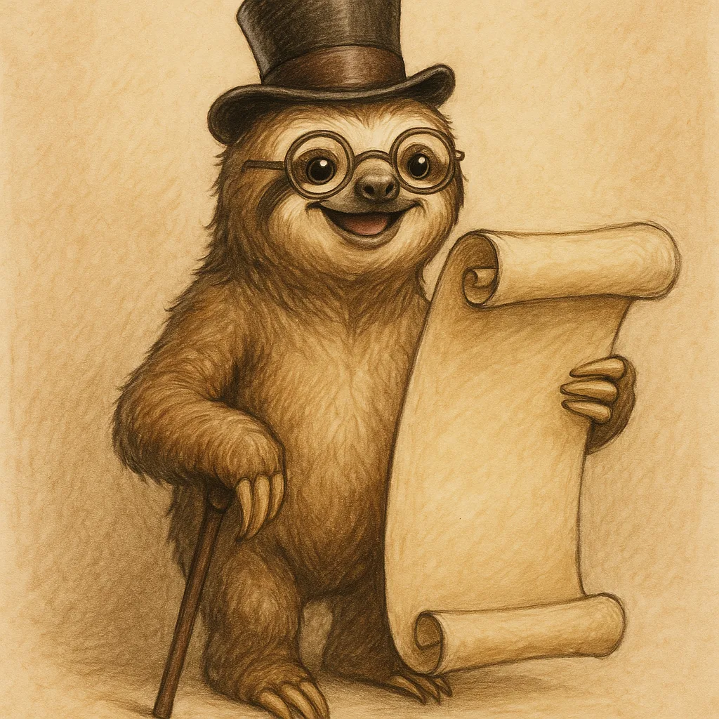 Happy Sloth Dressed in a Top Hat and Glasses
