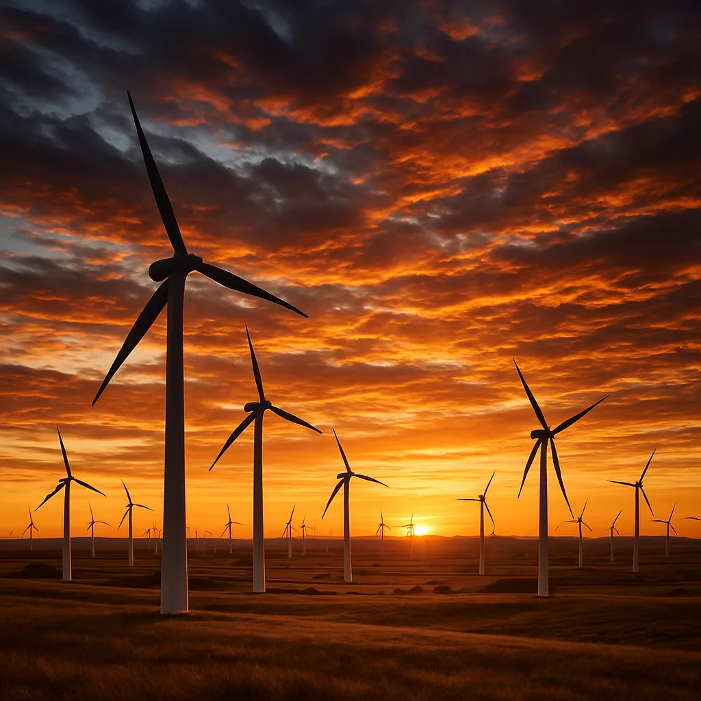 Sprawling Field of Countless Wind Turbines Spins Slowly