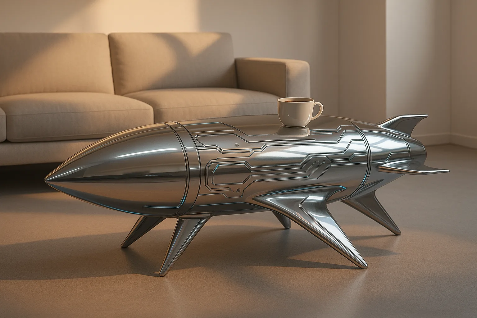 Futuristic Coffee Table Crafted from Metallic Materials