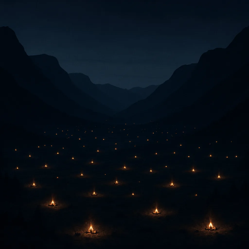 Multitude of Distant Campfires Twinkle Across a Vast