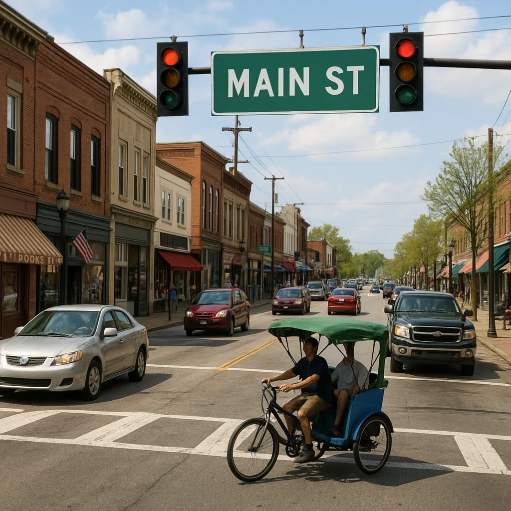 Bustling Street in a Small Town