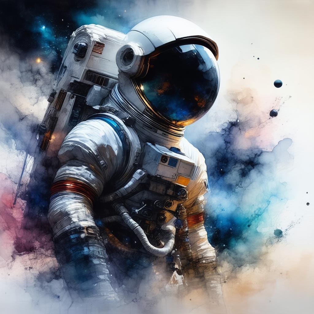 Techno Wizard Astronaut in Ink Wash