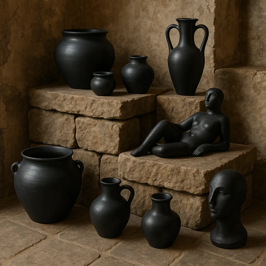 Display of Black Ceramic Pots