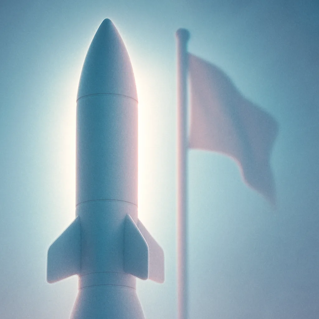 Pastel Missile and Flagpole Sculpture