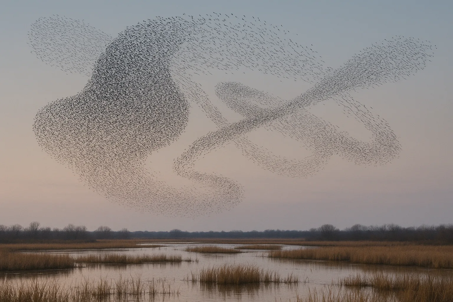 Immense Swarm of Countless Starlings Creates Dynamic