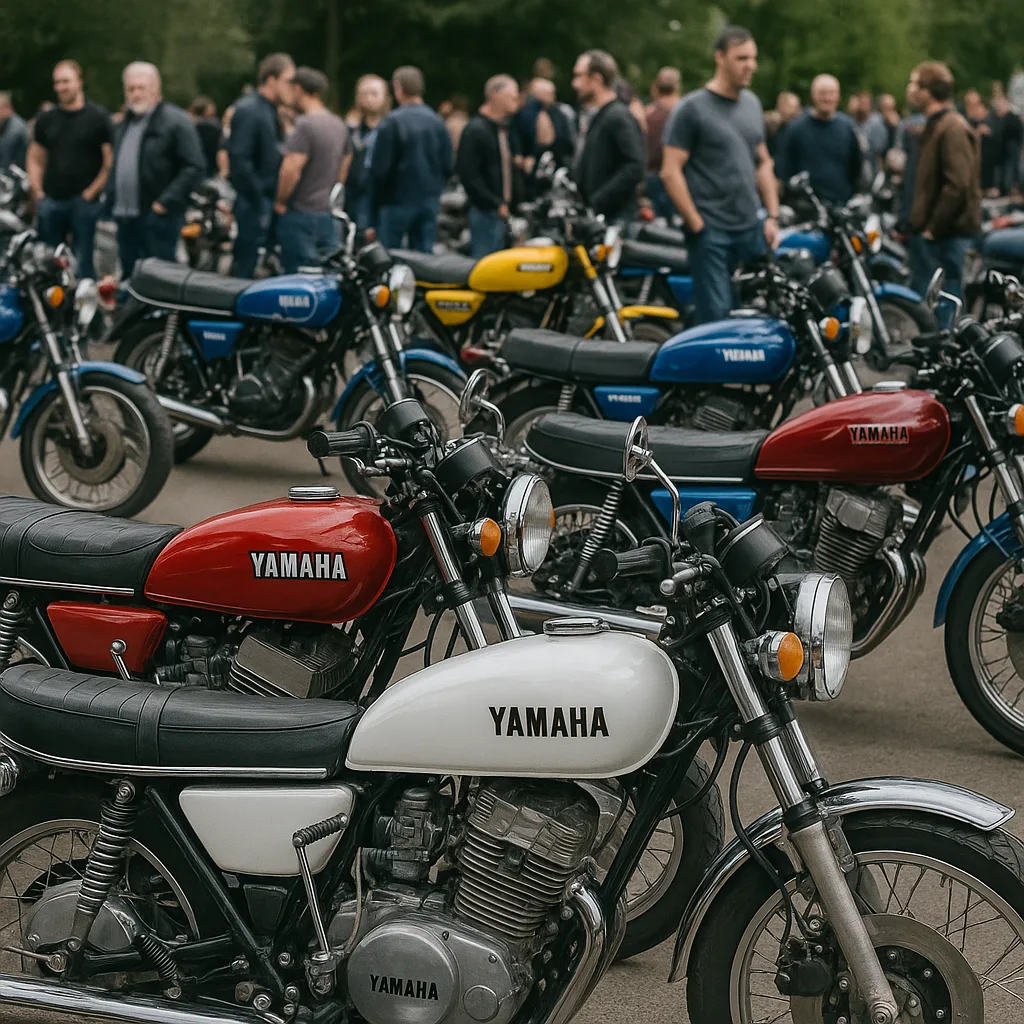 Gathering of Yamaha Motorcycles Parked Outdoors