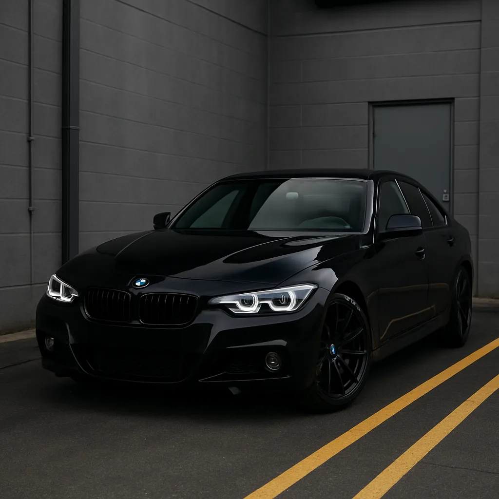 Sleek Black BMW Parked in an Industrial