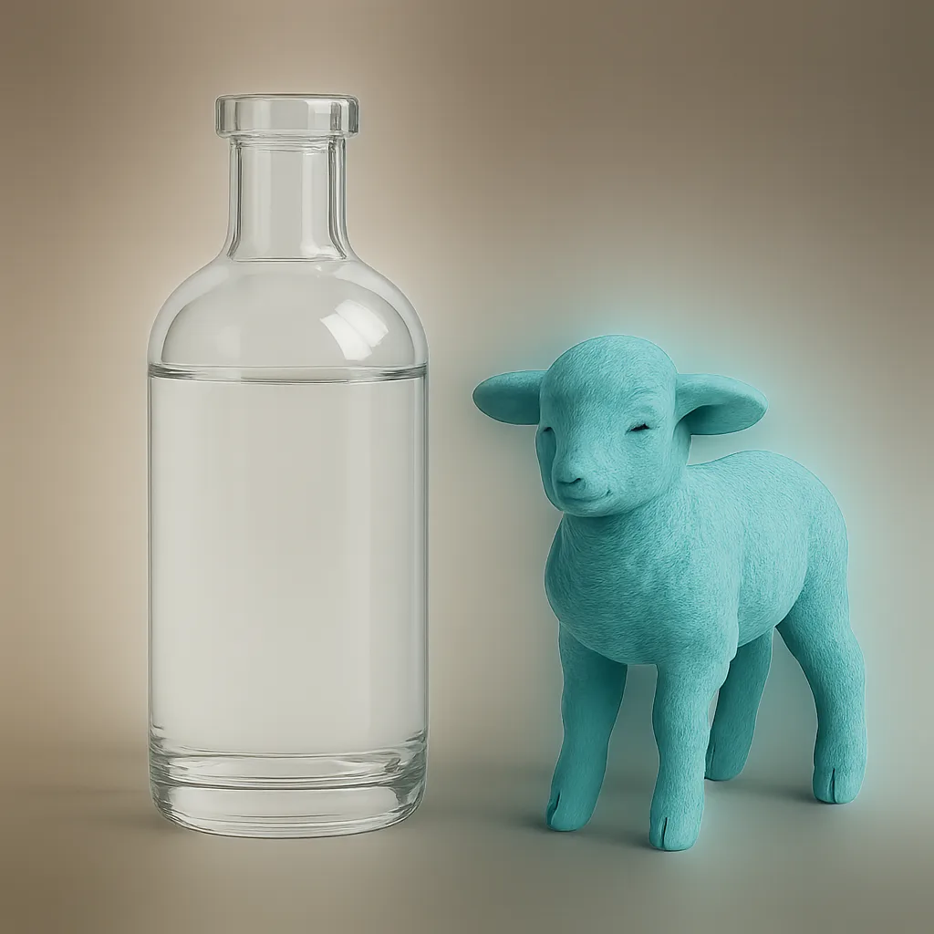 Turquoise-colored Lamb Alongside a See-through Bottle