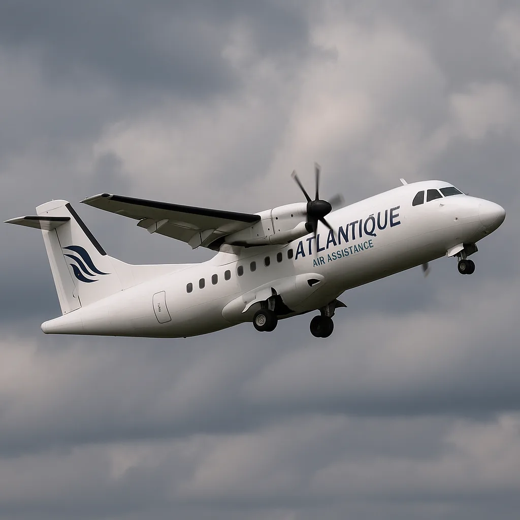 White Atlantique Air Assistance Propeller Plane Takes
