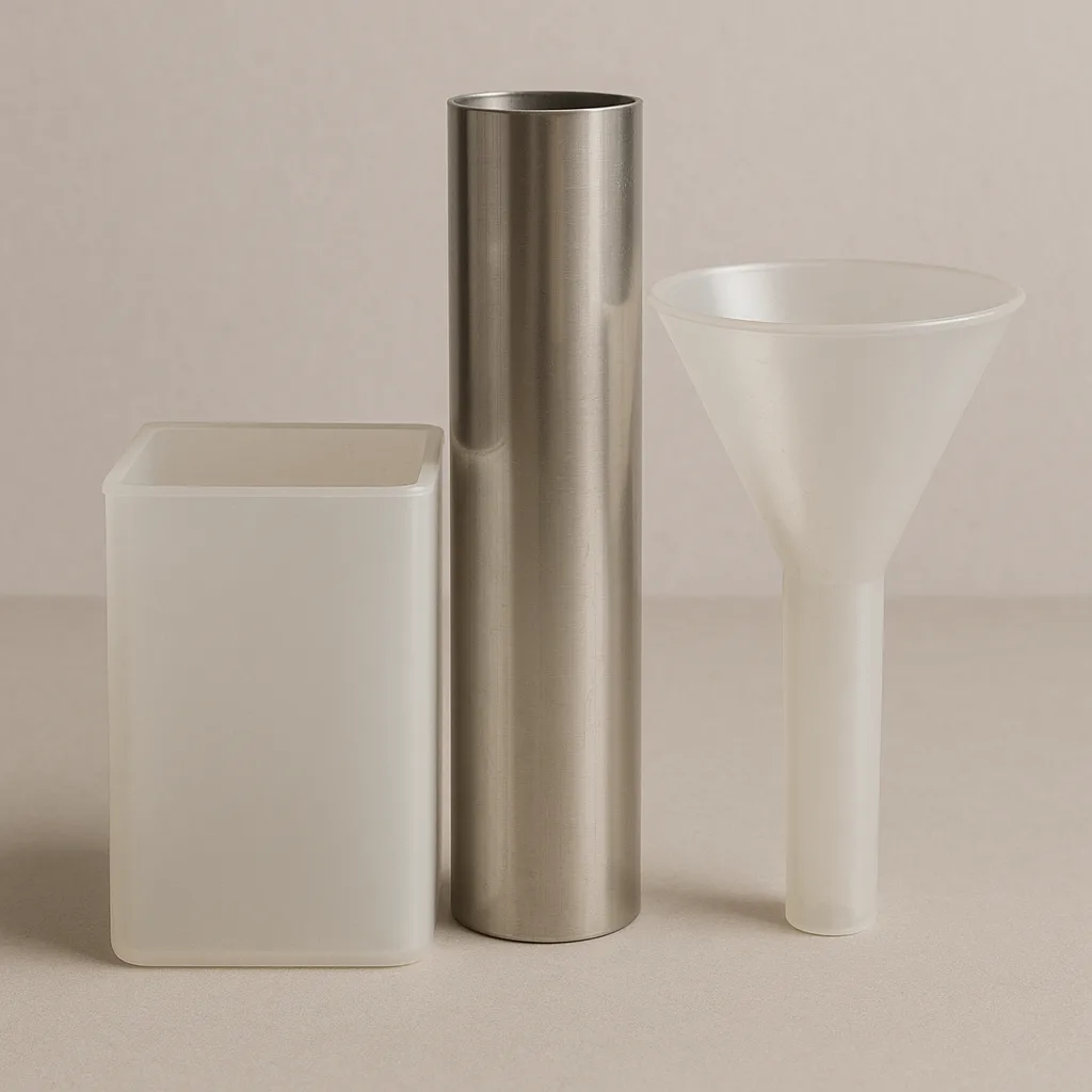 Square Container Pressed Against One Side of the Cylindrical Tube