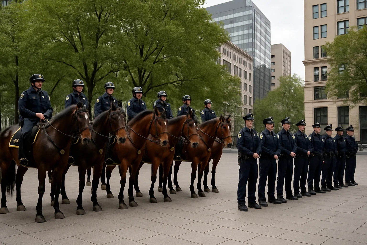 Line of Police Officers
