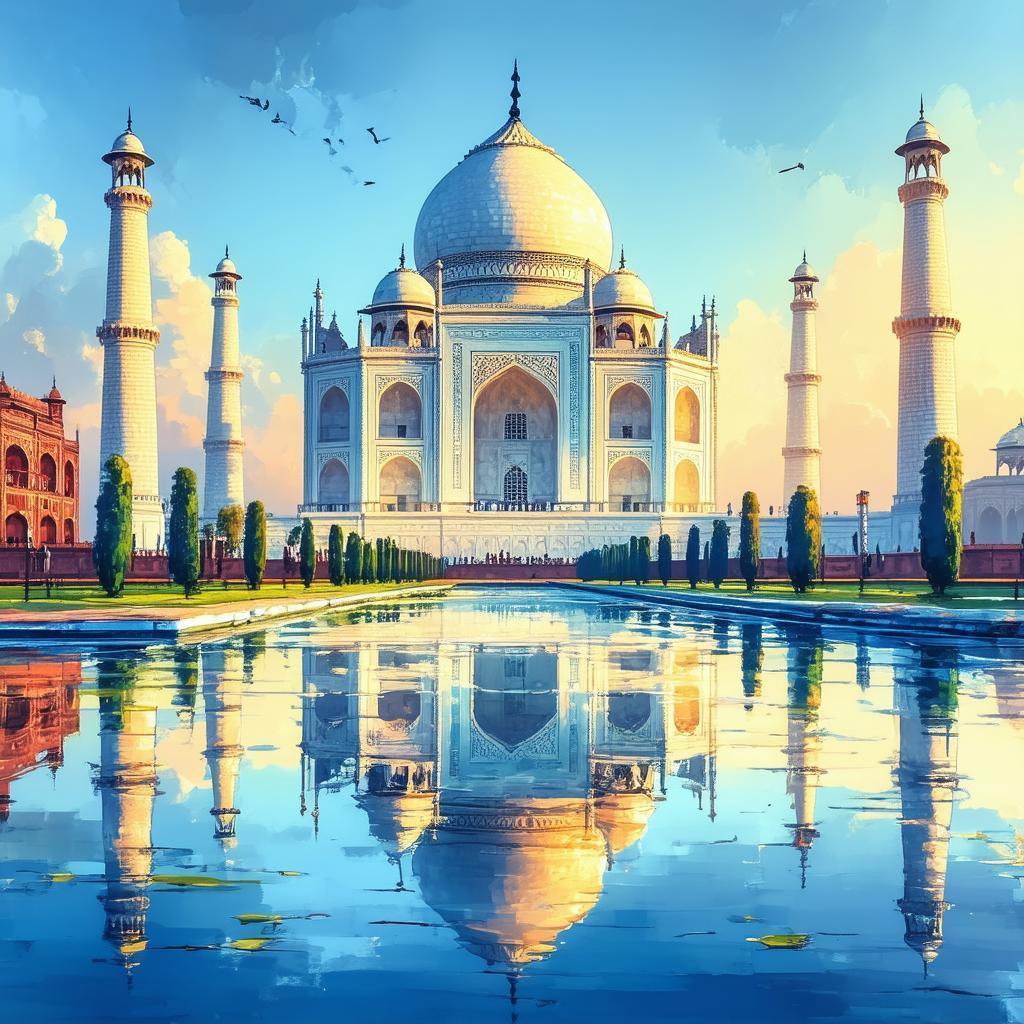 Taj Mahal Mirrored in Vibrant Anime Color