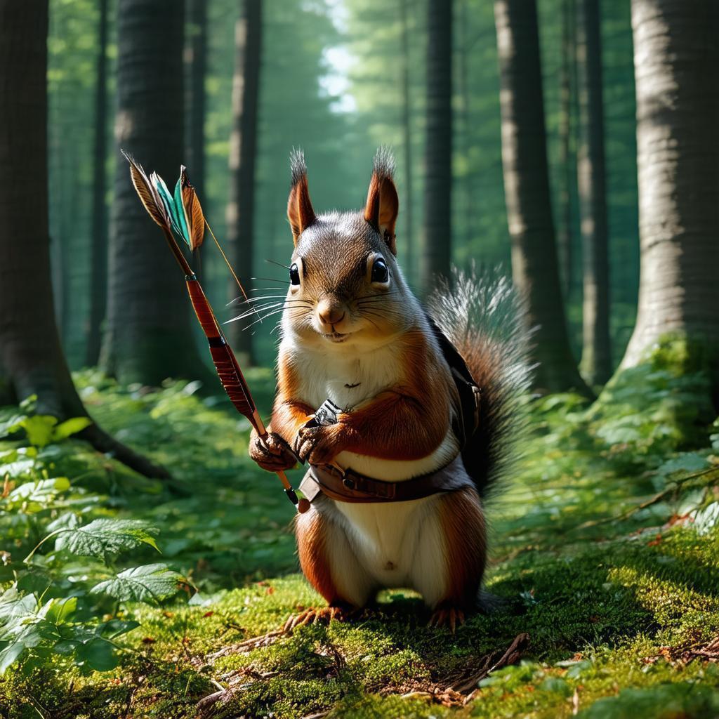 Squirrel Robin Hood in Cinematic Forest