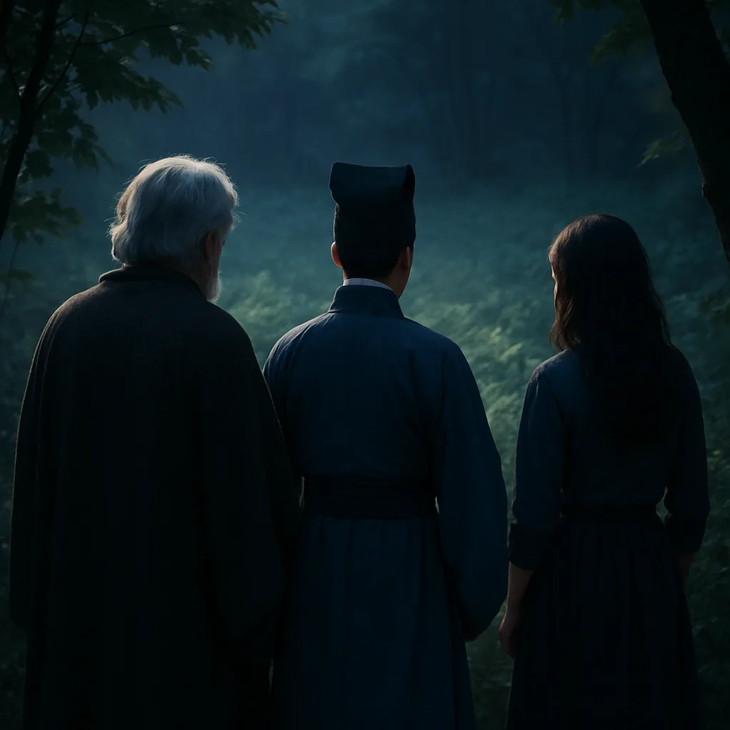 Silver-haired Mentor Guides a Scholar in Traditional Dress