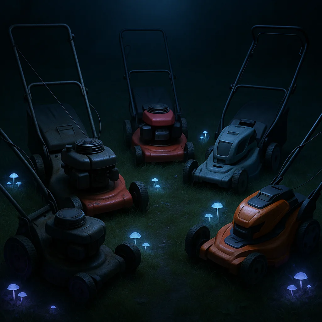 Four Varied Lawn Mowers Converge Rigidly Towards the Viewpoint